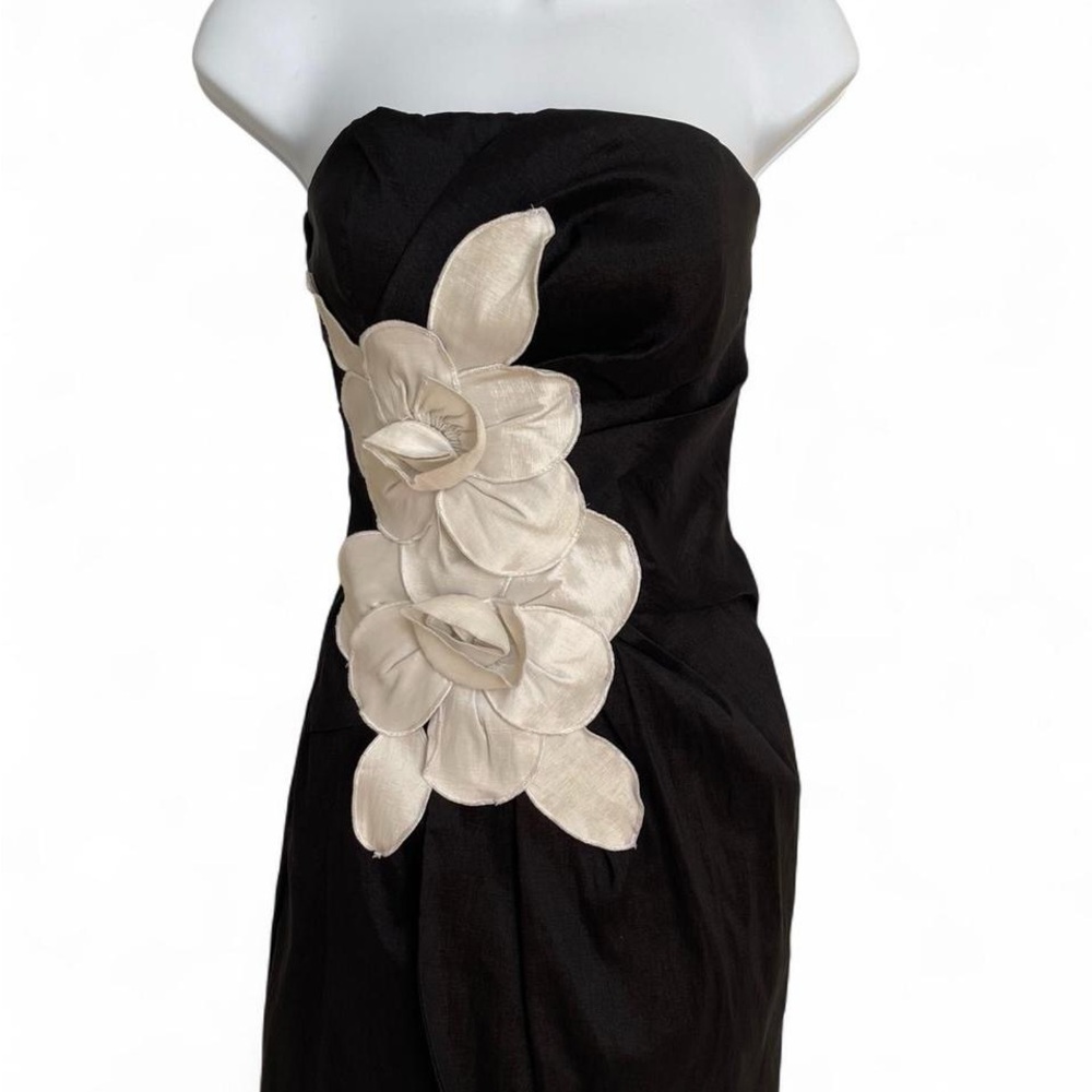 My Michelle Strapless Black Mini Dress with Satin Floral Appliqué